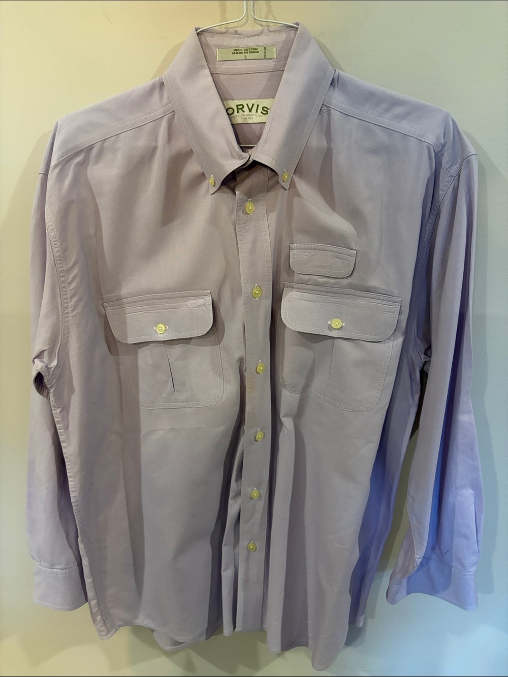Orvis Lavender Triple Pocket Long-Sleeve Button-Down Dress Shirt Men's L
